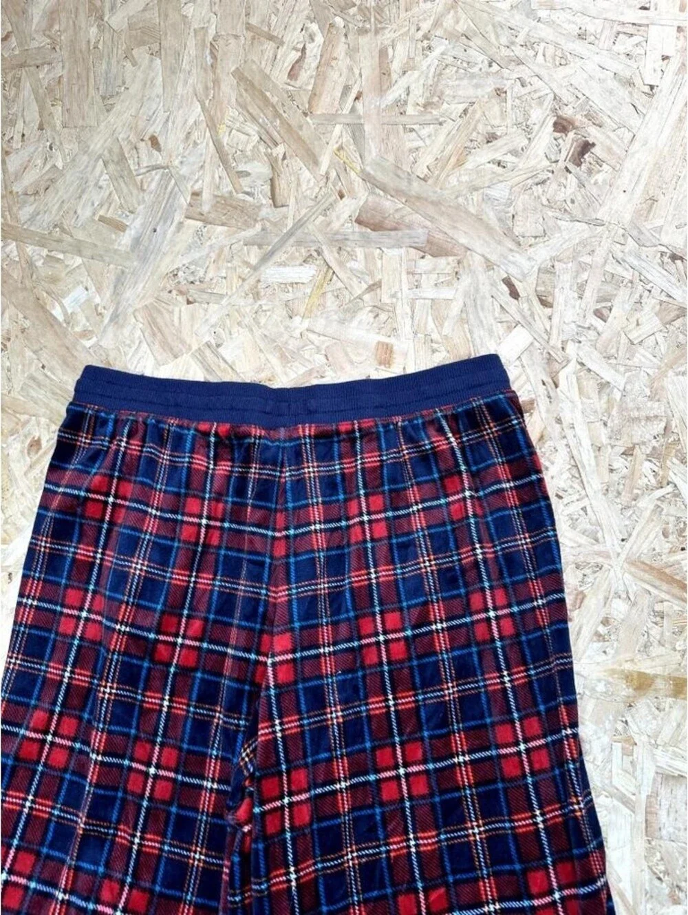 Nautica Pajama Pants Mens Small Red Blue Plaid Fleece Lounge Sleepwear
